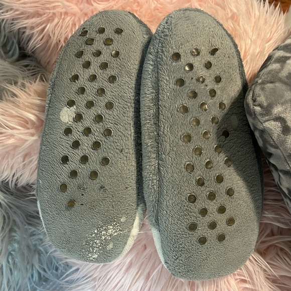 Kitty Cat Slippers Gray Plush Sequins House Shoes Lounge Dorm Womens 8 9 - Picture 6 of 7